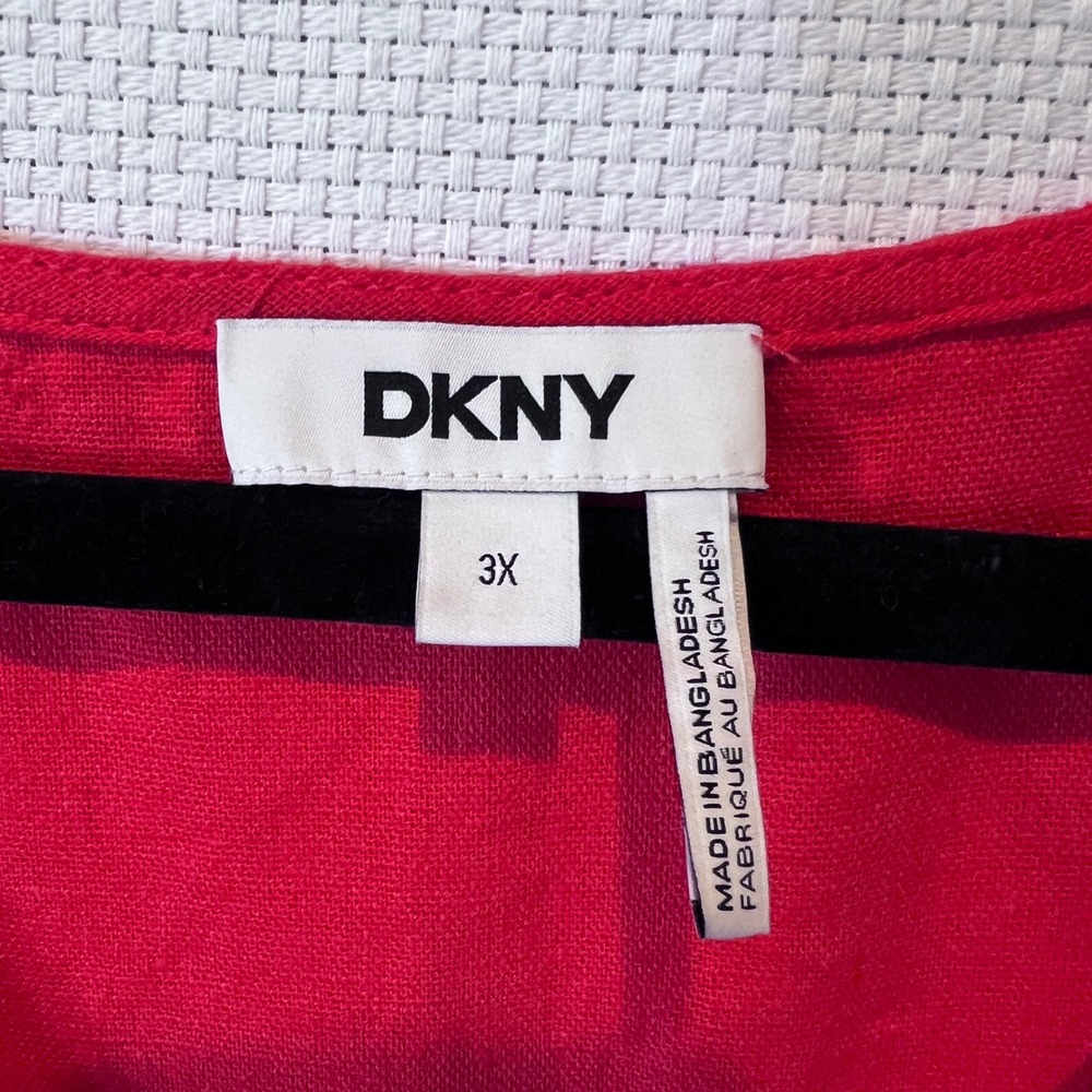 DKNY Womens Red Linen Blend V-Neck Oversized Blouse Top Plus Size 3X - Picture 2 of 7